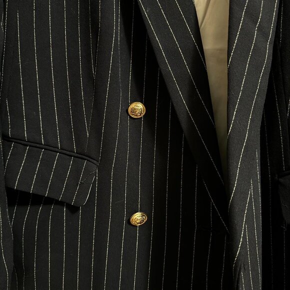 Pinstripe Navy and White Blazer with Gold Buttons - Picture 1 of 2